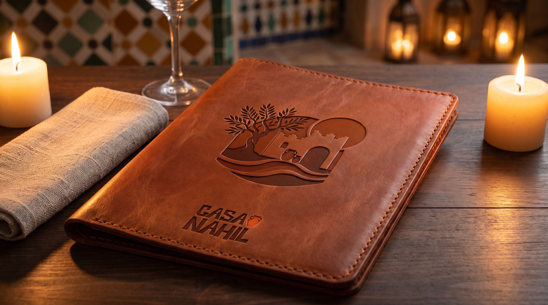 La carte en cuir embossé, à la bougie